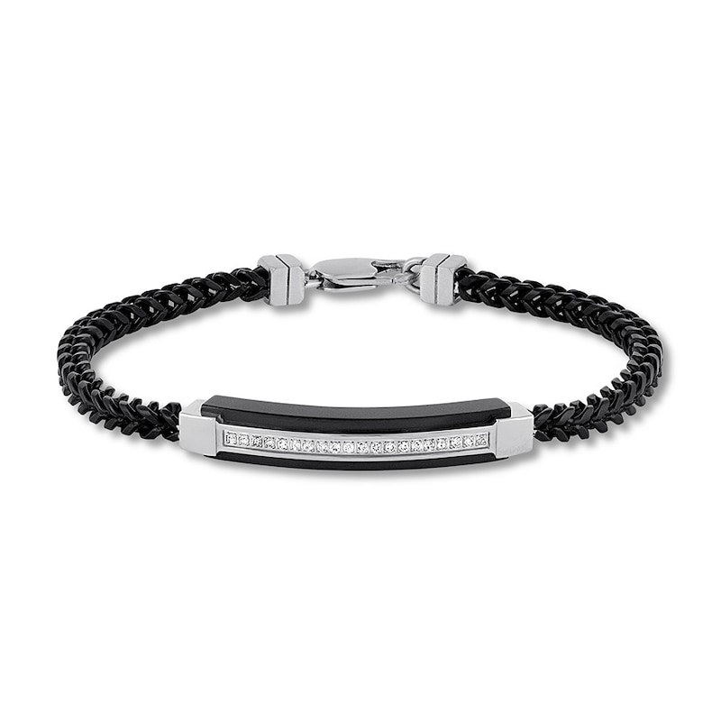 Men's Bar Bracelet 1/5 ct tw Diamonds Stainless Steel 8.5"