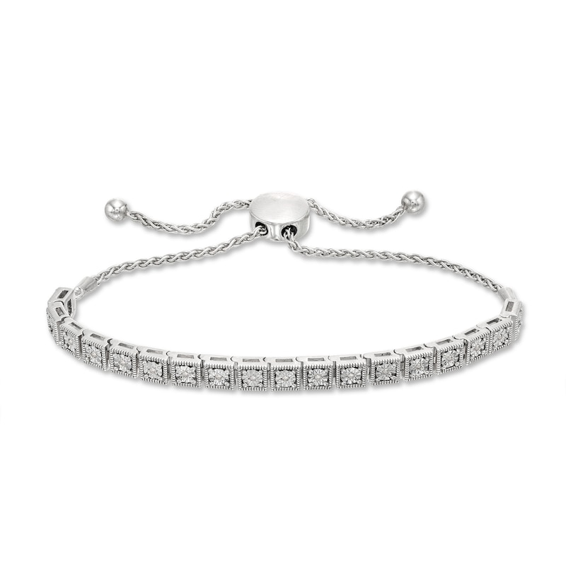 Main Image 1 of Diamond Bolo Bracelet 1/10 ct tw Round-cut Sterling Silver 9.5"