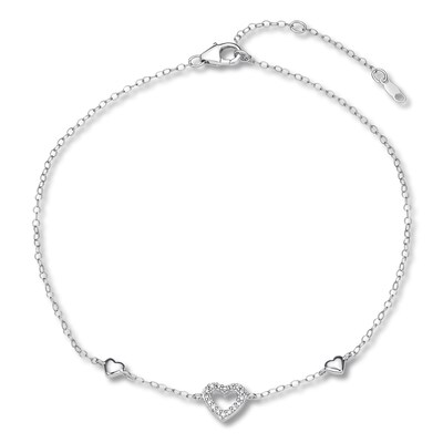 Diamond Heart Anklet 1/15 ct tw Round-cut Sterling Silver Kay Outlet