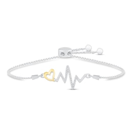 Diamond Heartbeat Bolo Bracelet 1/20 ct tw Sterling Silver/10K Yellow Gold 9.5"