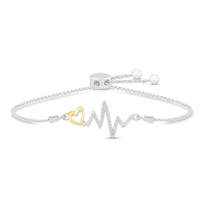 Main Image 1 of Diamond Heartbeat Bolo Bracelet 1/20 ct tw Sterling Silver/10K Yellow Gold 9.5"
