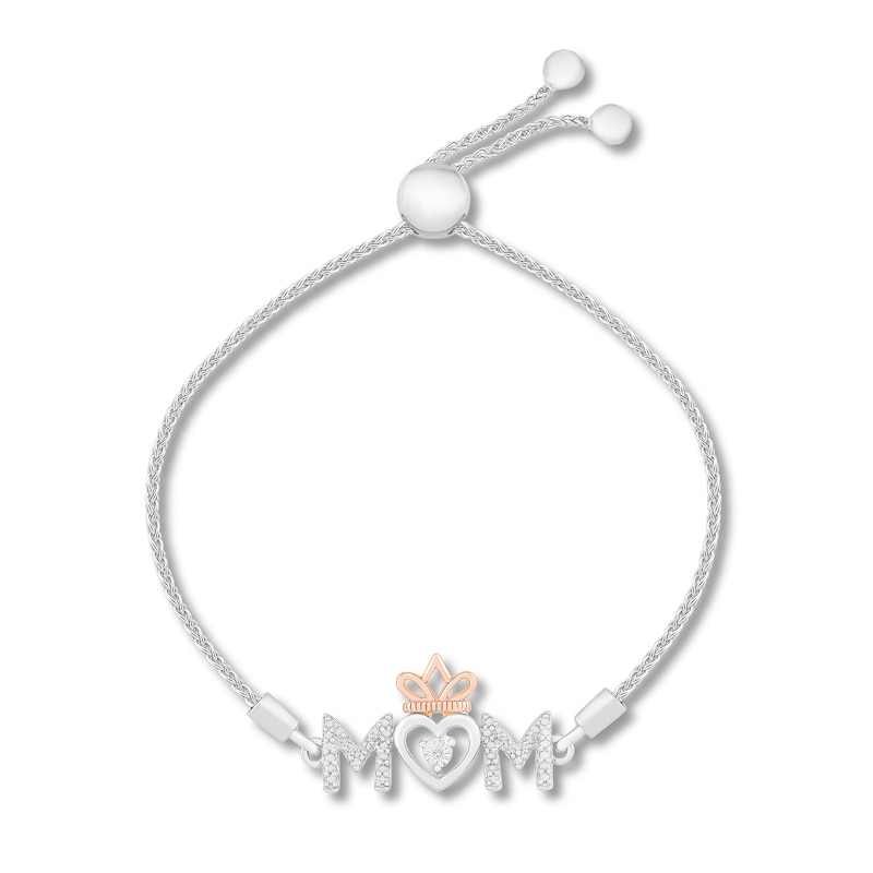 Diamond Accent 'Mom' Bolo Bracelet Sterling Silver & 10K Rose Gold 9.5"