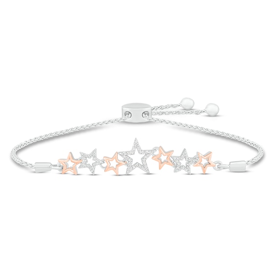 Diamond Star Bolo Bracelet 1/8 ct tw Sterling Silver & 10K Rose Gold 9.5"