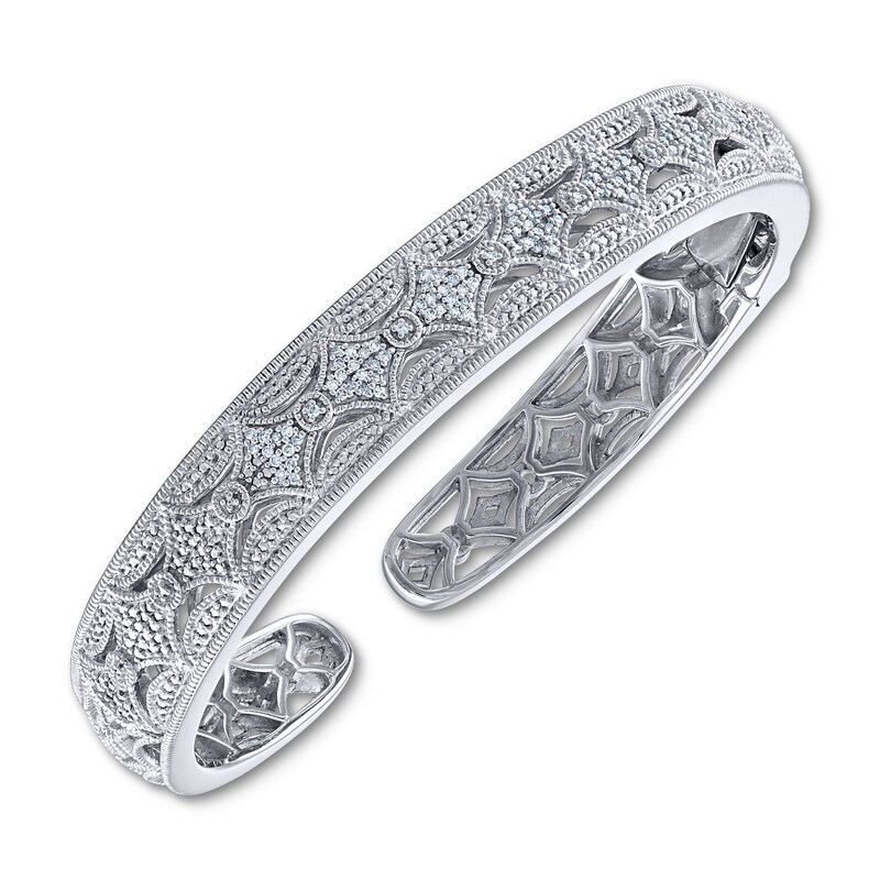 Diamond Cuff Bangle Bracelet 1/3 ct tw Sterling Silver