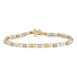 Diamond Bracelet 1 ct tw Round & Baguette 10K Yellow Gold 7.5&quot;