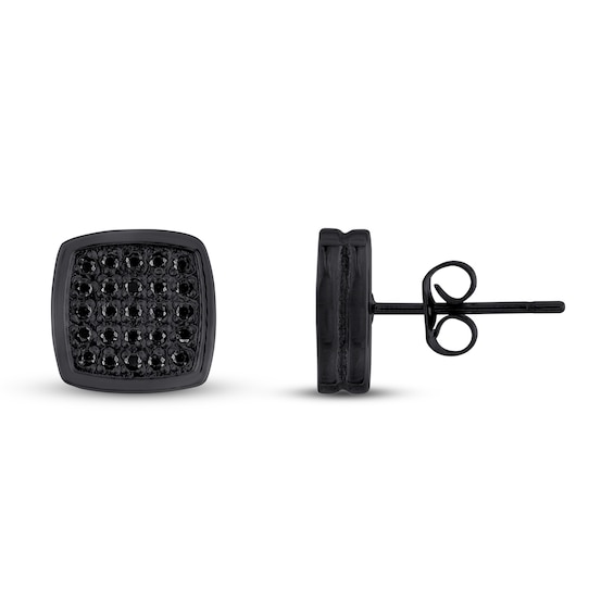 Men's Black Diamond Earrings 1/4 ct tw Round Stainless Steel