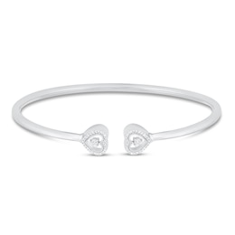 Diamond Heart Bangle Bracelet Sterling Silver