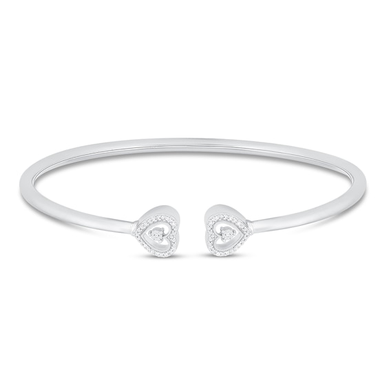 Diamond Heart Bangle Bracelet Sterling Silver