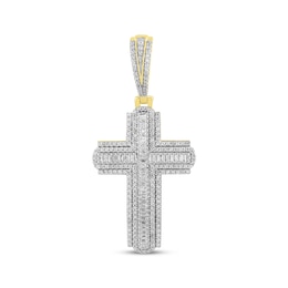 Men's Diamond Cross Pendant 1 ct tw Round & Baguette 10K Yellow Gold