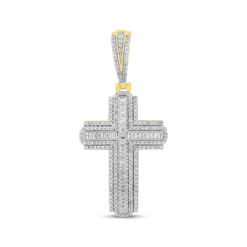 Men's Diamond Cross Pendant 1 ct tw Round & Baguette 10K Yellow Gold