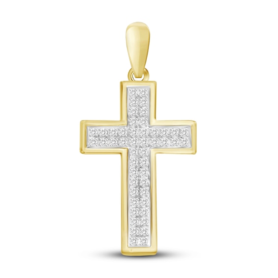 Men's Diamond Cross Pendant 1/10 ct tw Round-cut 10K Yellow Gold