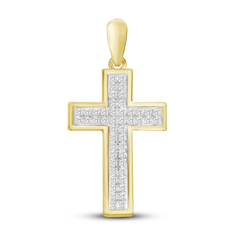 Main Image 1 of Men's Diamond Cross Pendant 1/10 ct tw Round-cut 10K Yellow Gold
