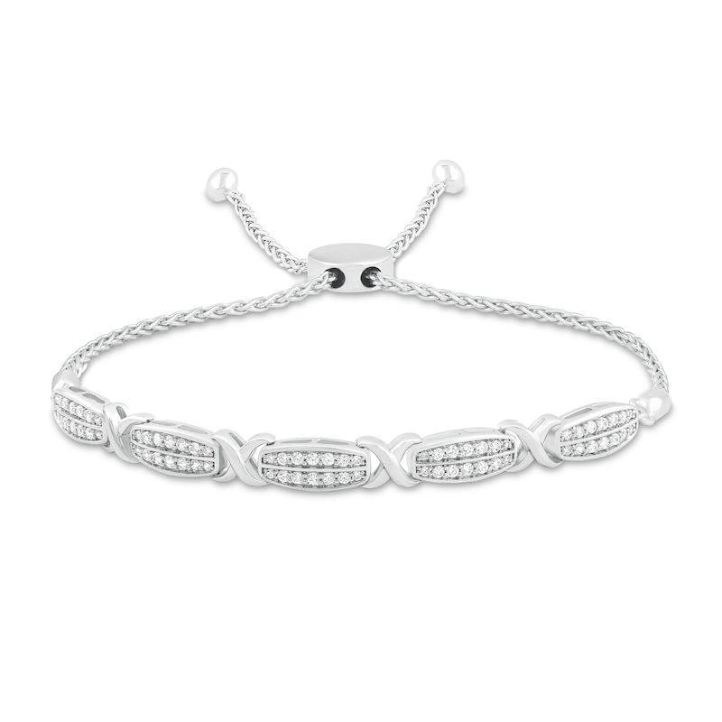 Main Image 1 of Diamond Bolo Bracelet 1/2 ct tw Round-Cut Sterling Silver 9.5"