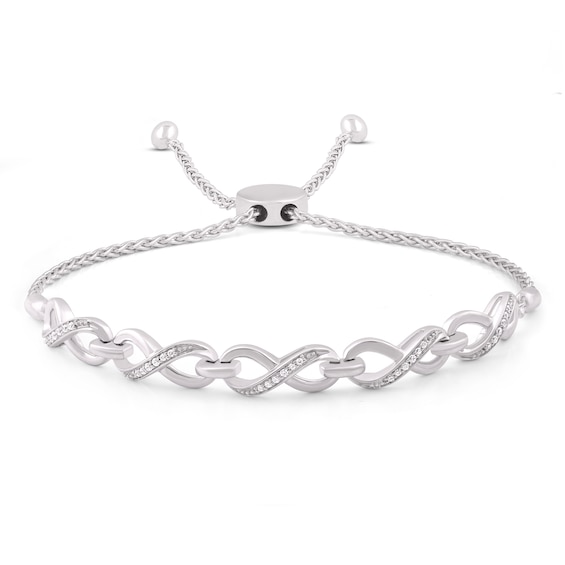 Diamond Infinity Link Bolo Bracelet 1/10 ct tw Round-Cut Sterling Silver 9.5"