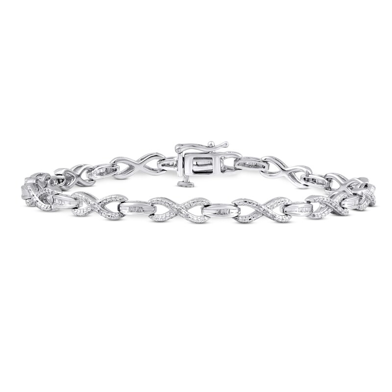 Main Image 1 of Diamond Bracelet 1/4 ct tw Round & Baguette Sterling Silver 7.25"