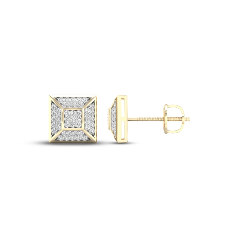 Main Image 1 of Men's Diamond Square Earrings 1/5 ct tw Round-cut 10K Yellow Gold