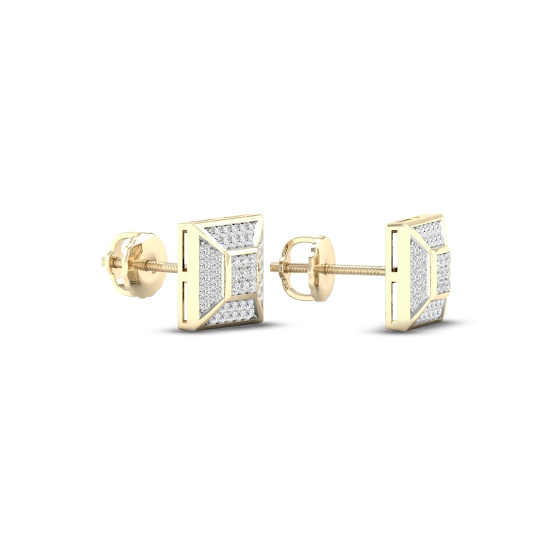 Main Image 2 of Men's Diamond Square Earrings 1/5 ct tw Round-cut 10K Yellow Gold