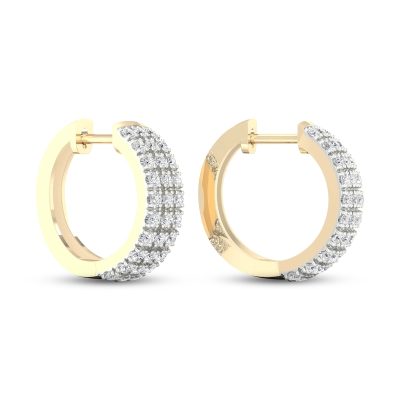Men's Diamond Huggie Hoop Earrings 1/3 ct tw Round-cut 10K Yellow Gold