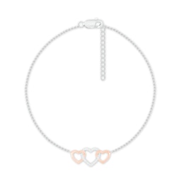 Diamond Heart Anklet Sterling Silver & 10K Rose Gold 8.2"