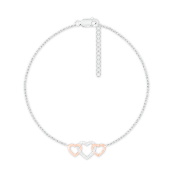 Diamond Heart Anklet Sterling Silver & 10K Rose Gold 8.2"