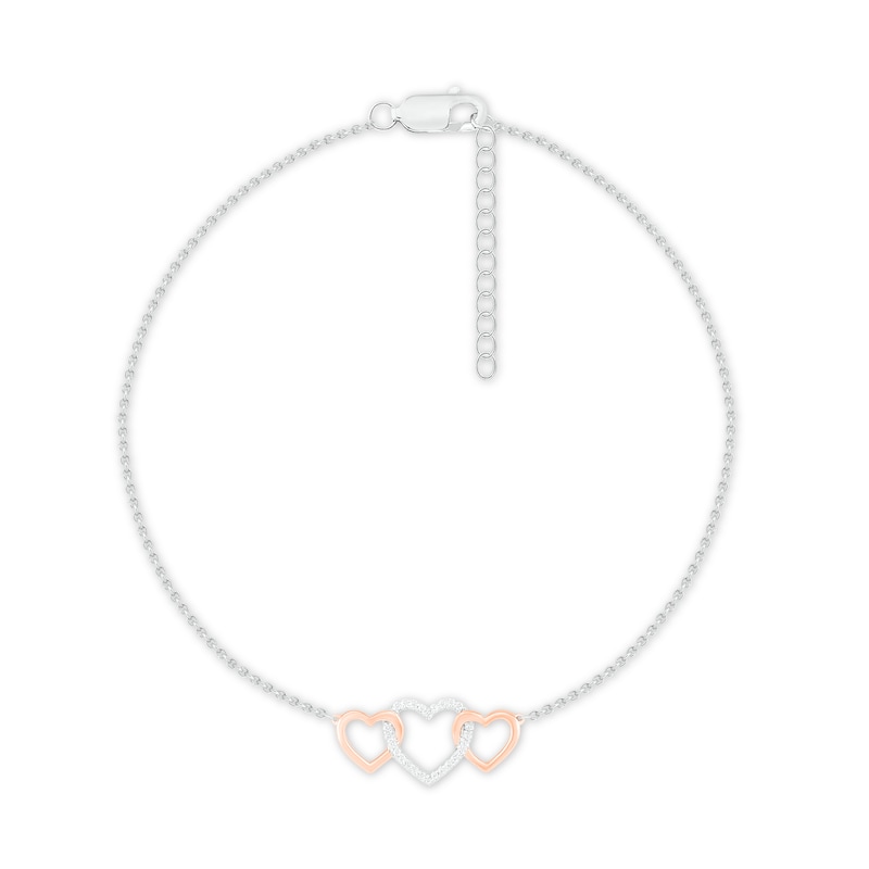 Main Image 1 of Diamond Heart Anklet Sterling Silver & 10K Rose Gold 8.2"