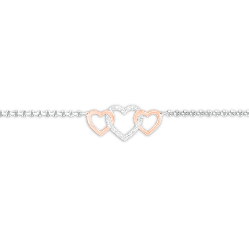 Main Image 2 of Diamond Heart Anklet Sterling Silver & 10K Rose Gold 8.2"