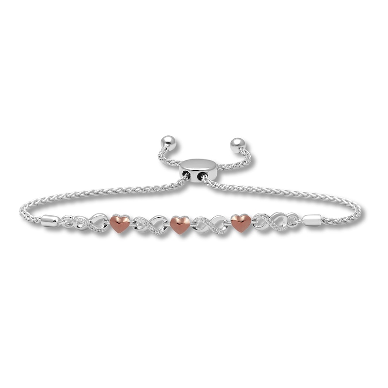 Diamond Heart Bolo Bracelet 1/20 ct tw Sterling Silver & 10K Rose Gold 9.5"