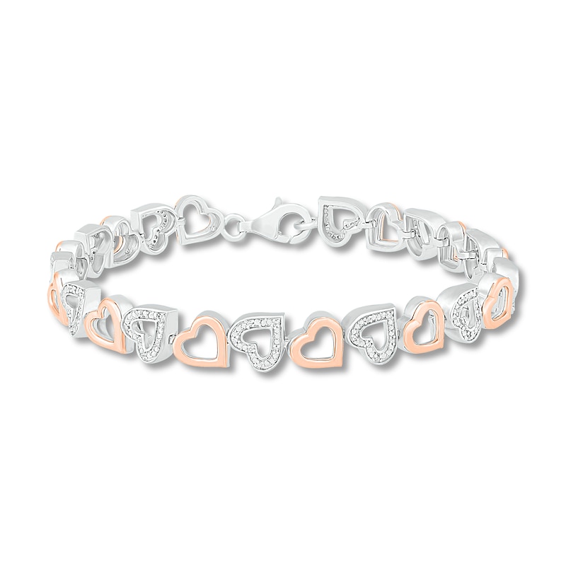 Main Image 1 of Diamond Heart Bracelet 1/6 ct tw Sterling Silver & 10K Rose Gold 7.25"