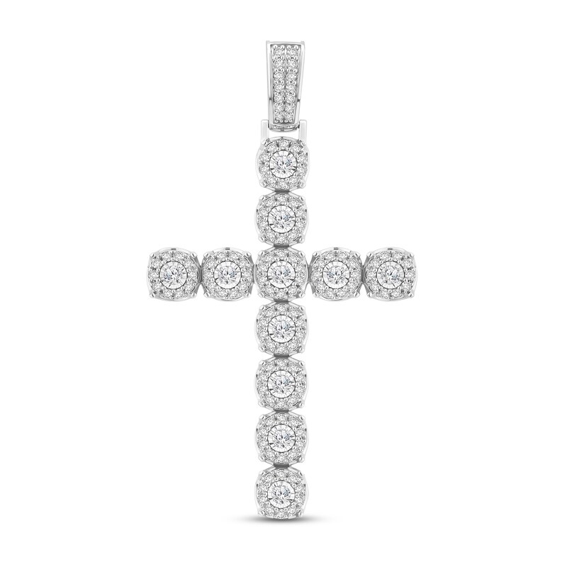 Men's Diamond Cross Pendant 7 ct tw Round-cut 10K White Gold