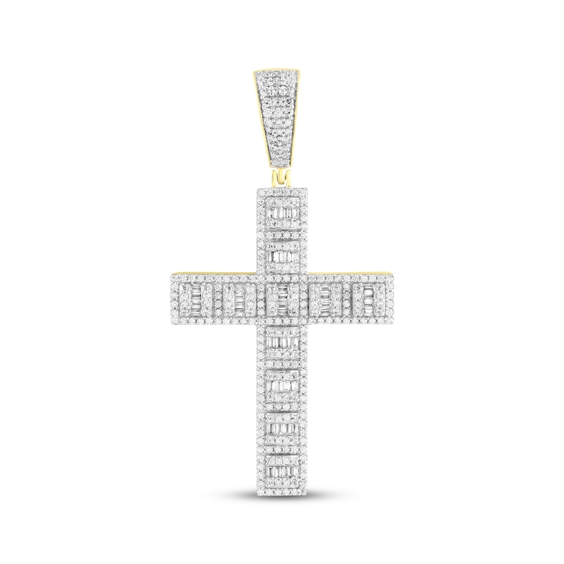 Main Image 1 of Men's Diamond Cross Pendant 1-1/2 ct tw Round & Baguette 10K Yellow Gold