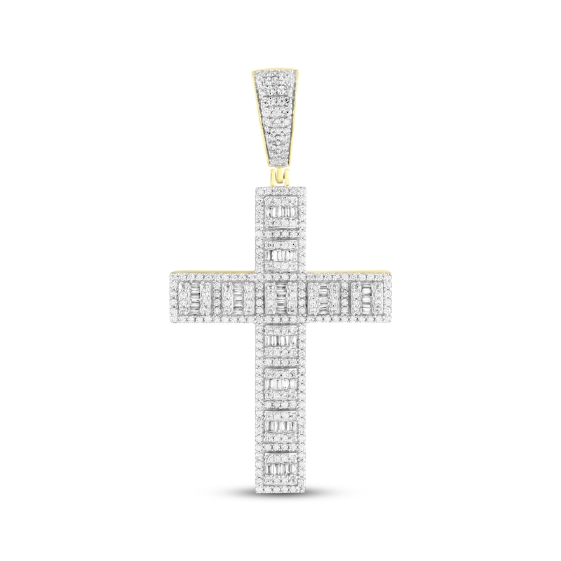 Men's Diamond Cross Pendant 1-1/2 ct tw Round & Baguette 10K Yellow Gold