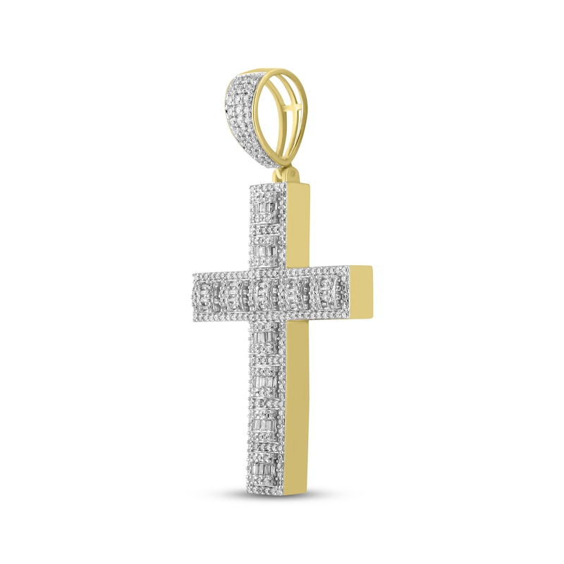 Main Image 2 of Men's Diamond Cross Pendant 1-1/2 ct tw Round & Baguette 10K Yellow Gold