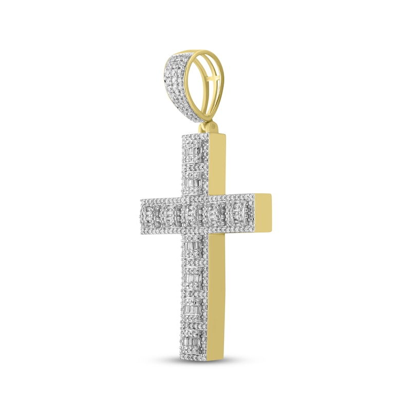 Men's Diamond Cross Pendant 1-1/2 ct tw Round & Baguette 10K Yellow Gold