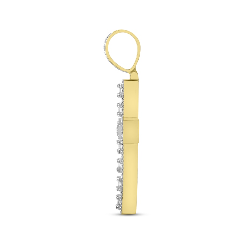 Main Image 3 of Men's Diamond Cross Pendant 1-1/2 ct tw Round & Baguette 10K Yellow Gold