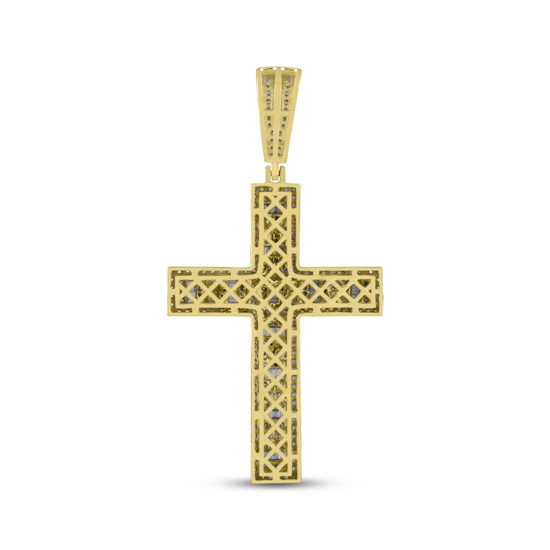 Main Image 4 of Men's Diamond Cross Pendant 1-1/2 ct tw Round & Baguette 10K Yellow Gold