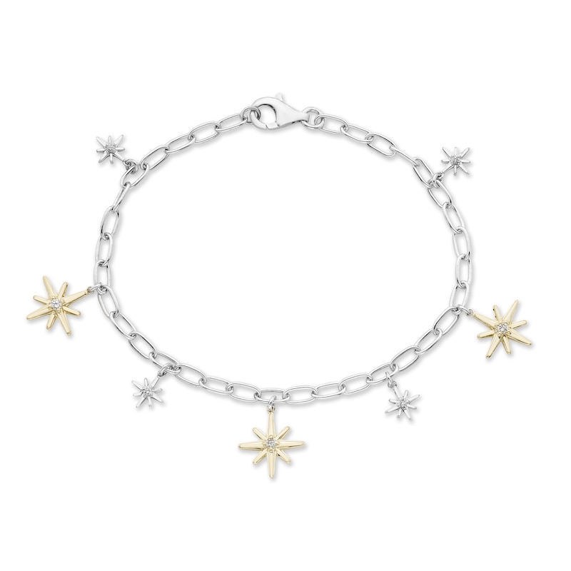 Diamond Star Bracelet 1/6 ct tw Round-Cut Sterling Silver & 10K Yellow Gold 7.5"