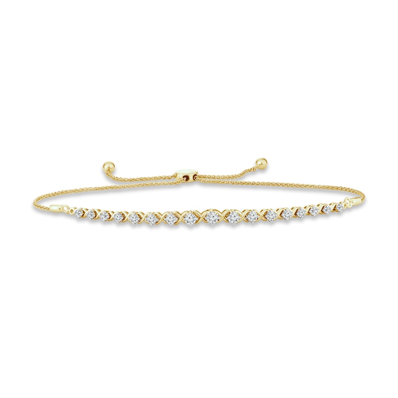 Main Image 1 of XO from Kay Diamond Bolo Bracelet 1/2 ct tw Round-cut 10K Yellow Gold 9.5"