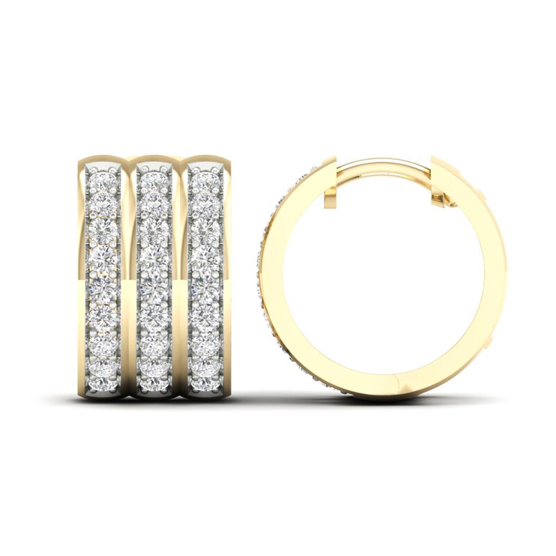Men's Diamond Huggie Hoop Earrings 1 ct tw Round-cut 10K Yellow Gold
