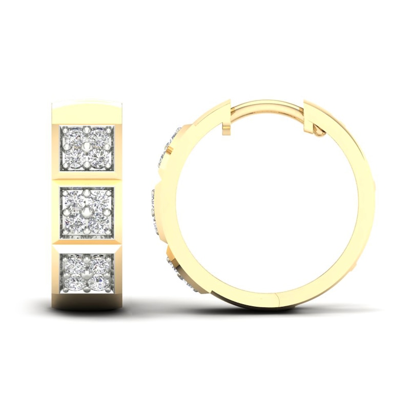 Men's Diamond Huggie Hoop Earrings 1/2 ct tw Round-cut 10K Yellow Gold