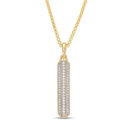 Men's Diamond Bar Necklace 1/3 ct tw Round-cut 10K Yellow Gold 22&quot;