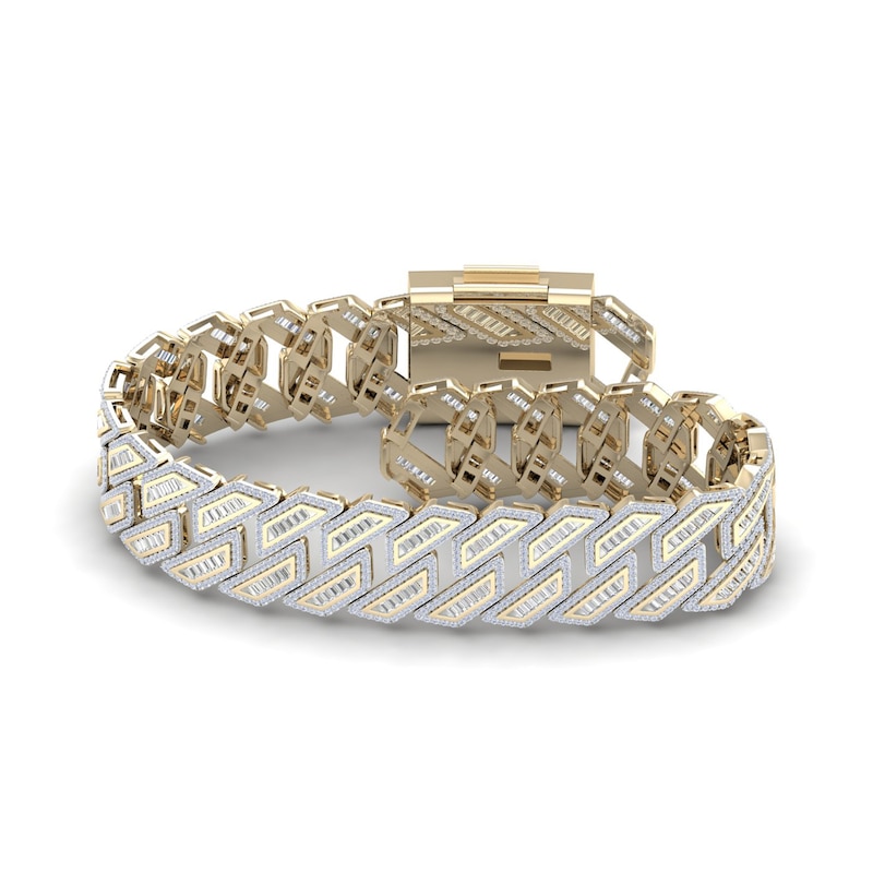 Main Image 1 of Men's Diamond Curb Chain Bracelet 3 ct tw Baguette & Round-cut 10K Yellow Gold 8.5"