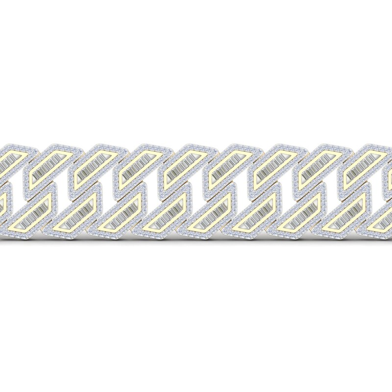 Main Image 2 of Men's Diamond Curb Chain Bracelet 3 ct tw Baguette & Round-cut 10K Yellow Gold 8.5"