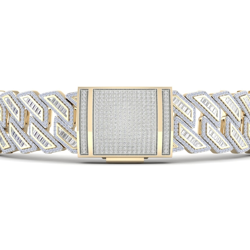 Main Image 3 of Men's Diamond Curb Chain Bracelet 3 ct tw Baguette & Round-cut 10K Yellow Gold 8.5"
