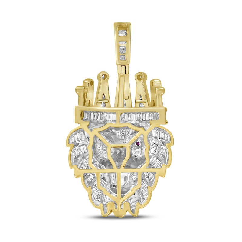 Men's Diamond & Lab-Created Ruby Pendant 1-1/2 ct tw Round & Baguette-cut 10K Yellow Gold
