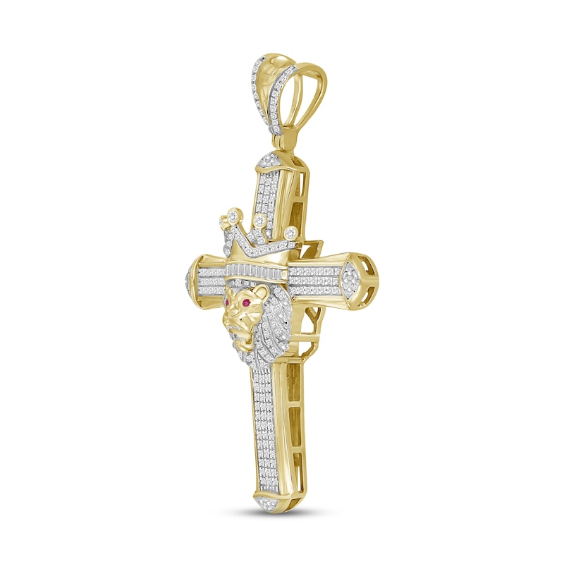 Men's Diamond Cross Charm 2 ct tw Round & Baguette-cut 10K Yellow Gold