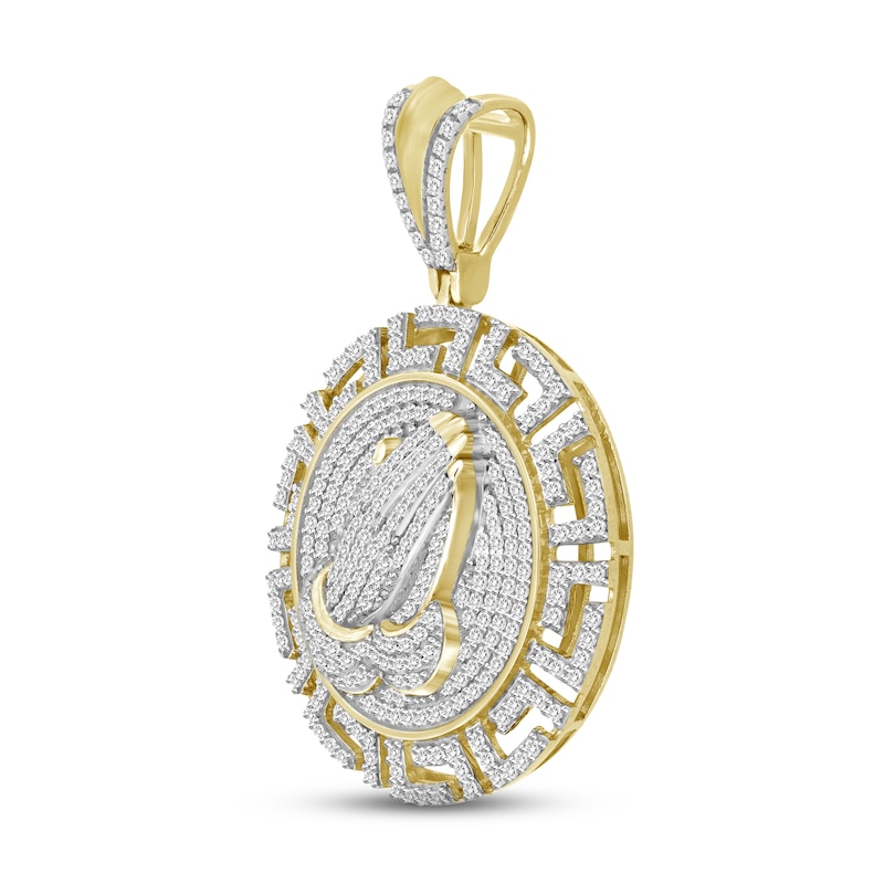 Main Image 2 of Men's Diamond Praying Hands Pendant 1 ct tw Round 10K Yellow Gold