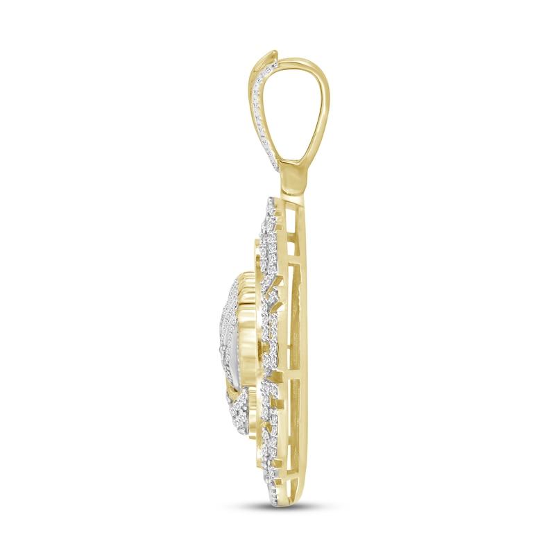 Main Image 3 of Men's Diamond Praying Hands Pendant 1 ct tw Round 10K Yellow Gold