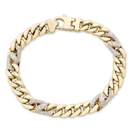 Men's Diamond Cuban Link Bracelet 1 ct tw Round-cut 10K Yellow Gold 8.5&quot;