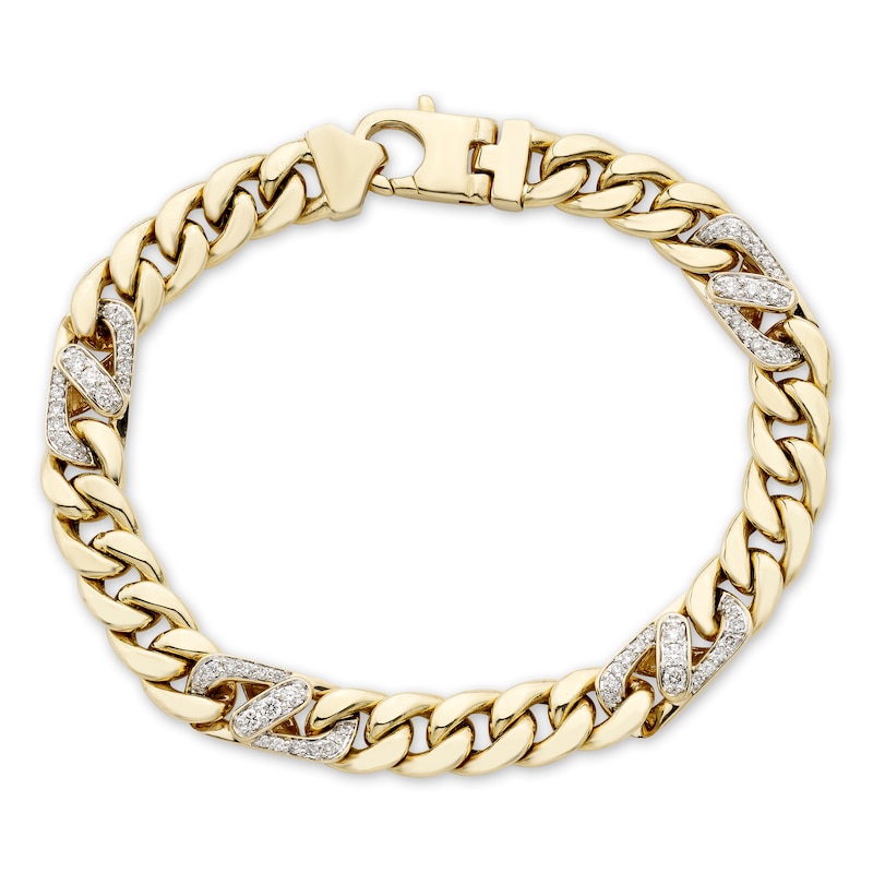 Men's Cuban Curb Chain Bracelet 2 ct tw Diamonds 10K Yellow Gold 8.5