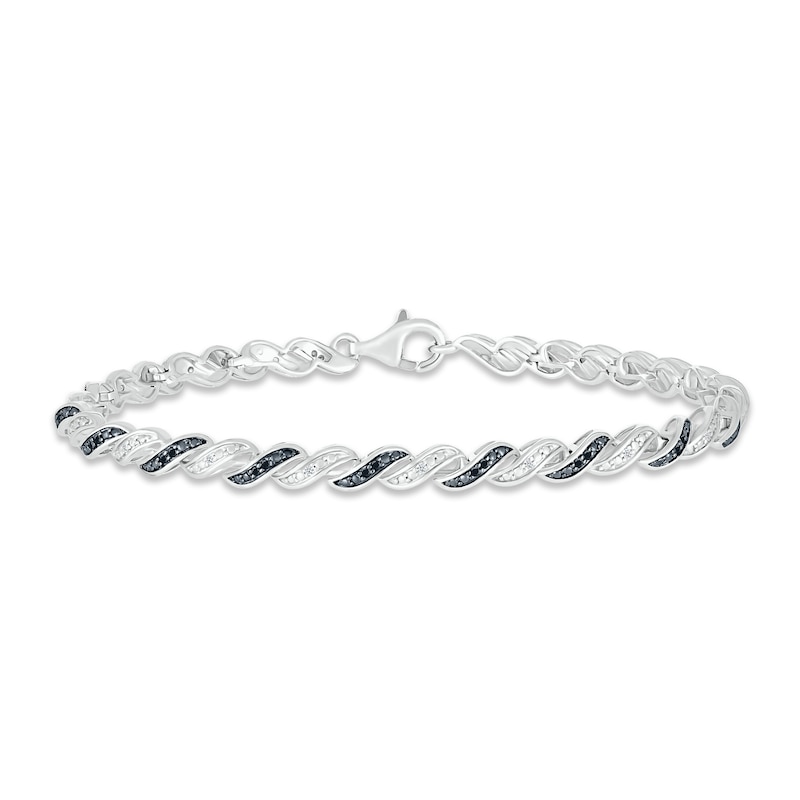 Black & White Diamond Bracelet 1/4 ct tw Round-cut Sterling Silver 7.5 ...